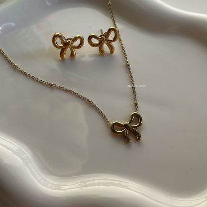 Golden Bow Necklace & Earrings Set 