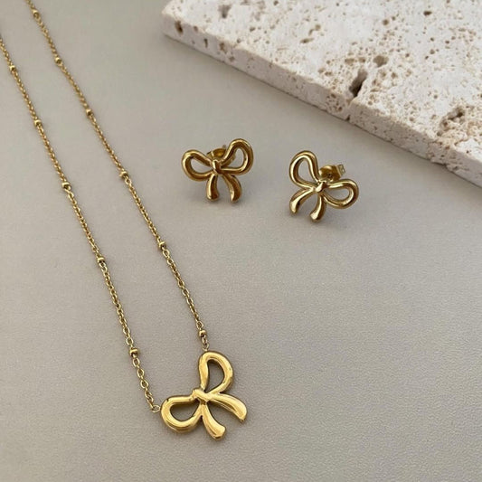 Golden Bow Necklace & Earrings Set 