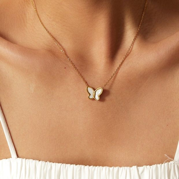 White Butterfly Necklace