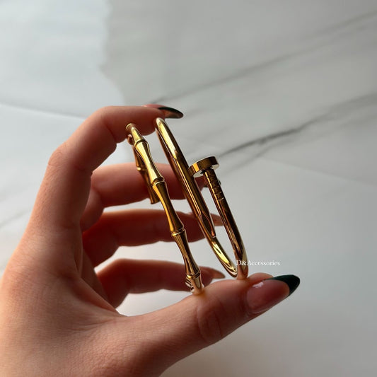 Nail & Bamboo Bangles Set [Set of 2]