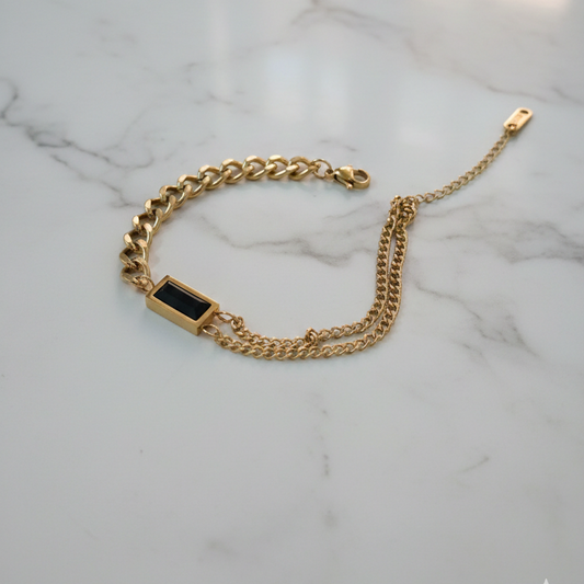 Dual Chain Black Accent Gold Bracelet