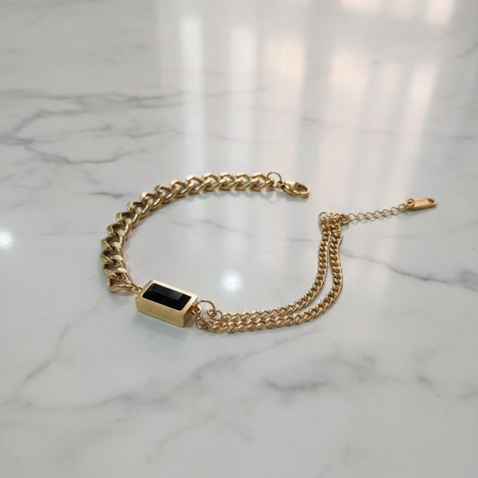 Dual Chain Black Accent Gold Bracelet