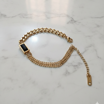 Dual Chain Black Accent Gold Bracelet