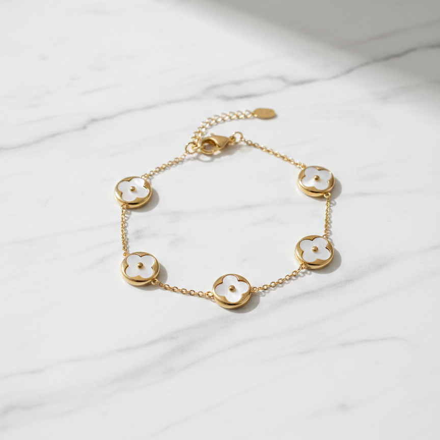 Midnight White Clover Gold Bracelet