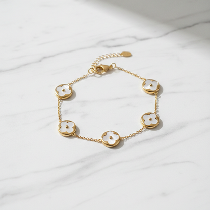 Midnight White Clover Gold Bracelet