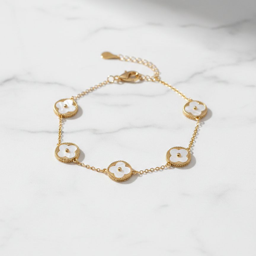 Midnight White Clover Gold Bracelet