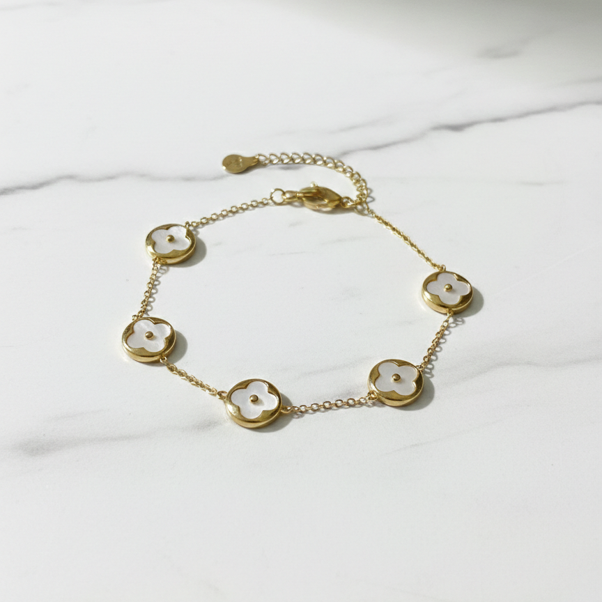 Midnight White Clover Gold Bracelet