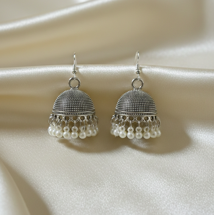Pearl Drop Silver Jhumka