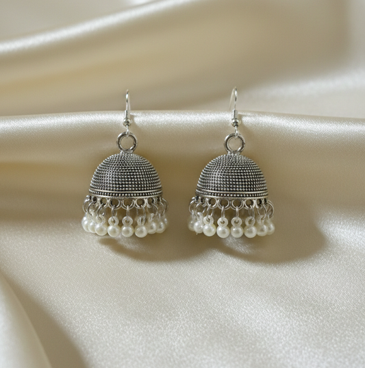Pearl Drop Silver Jhumka