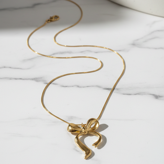 Golden Bow Pendant Necklace