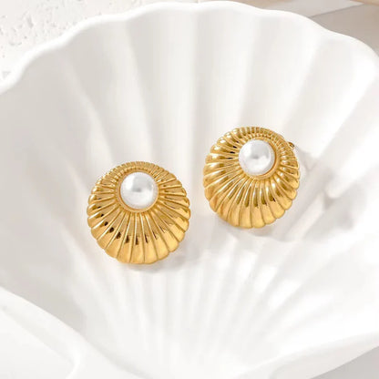 Shell Pearl Earrings - Stainless Steel