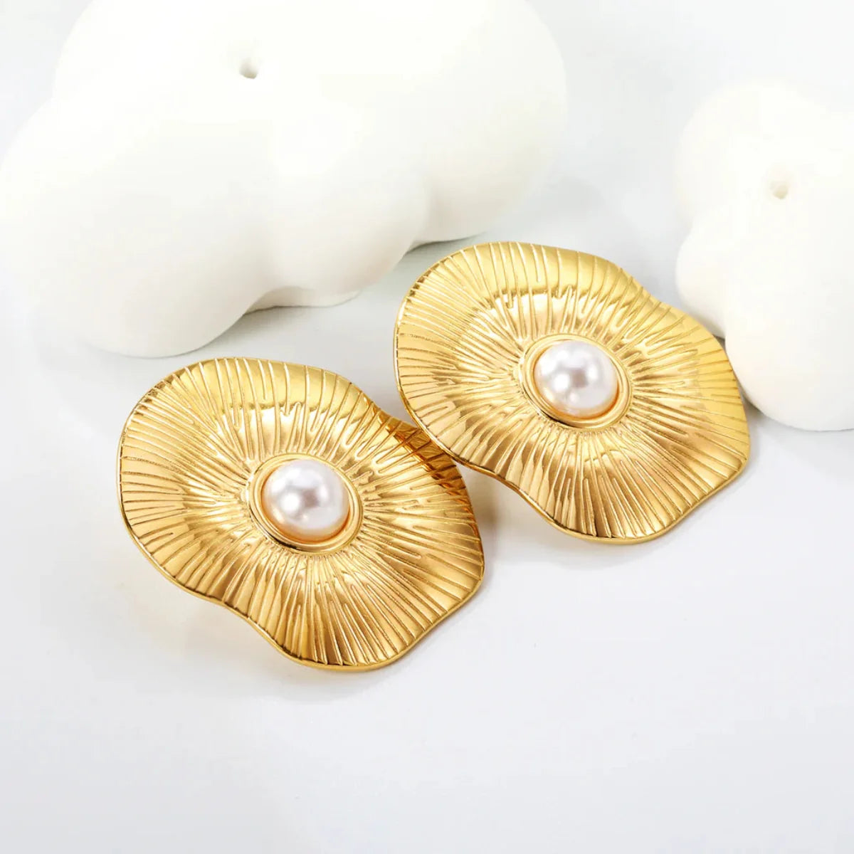 Wavy Pearl Earrings - Stainless Steel