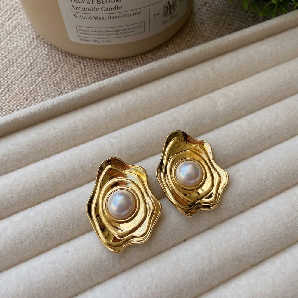 Molten Pearl Stud Earrings - Stainless Steel