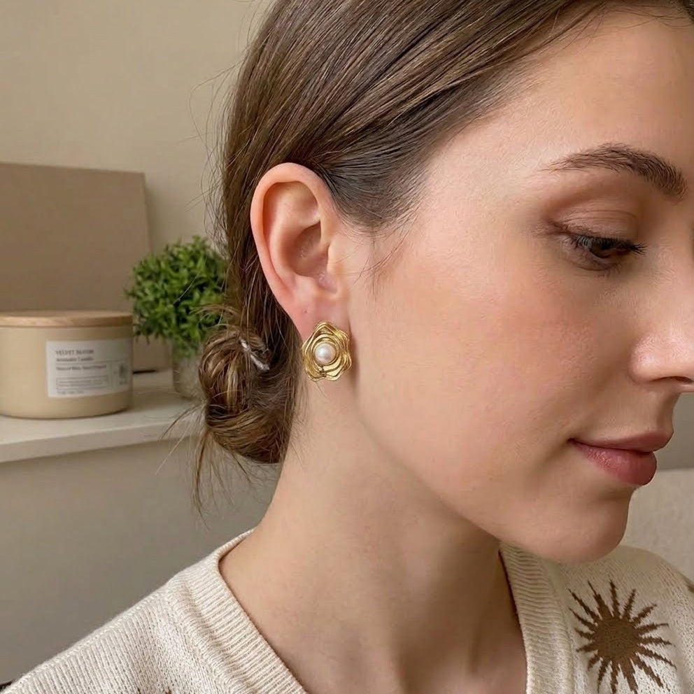 Molten Pearl Stud Earrings - Stainless Steel