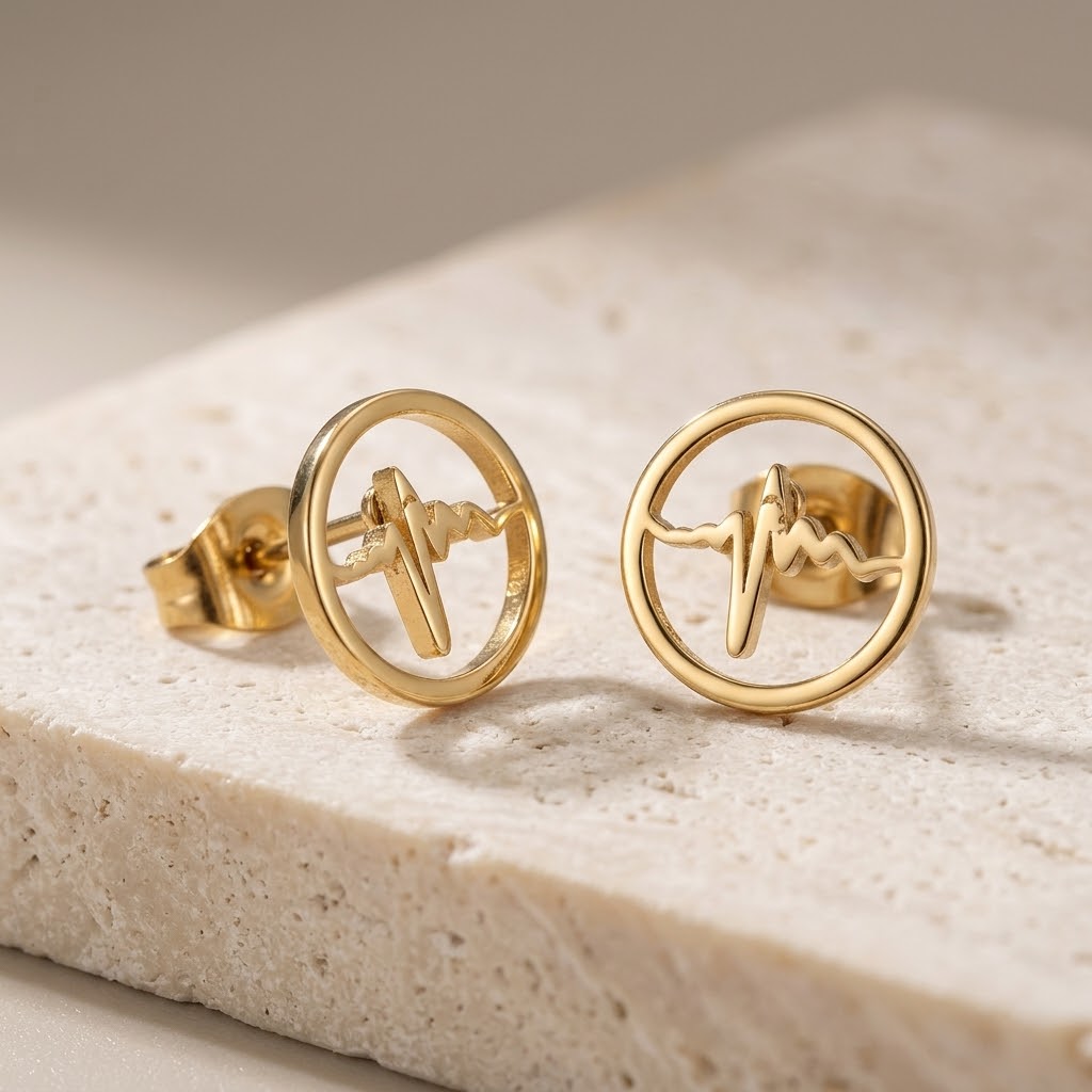 Heartbeat Stud Earrings - Stainless Steel
