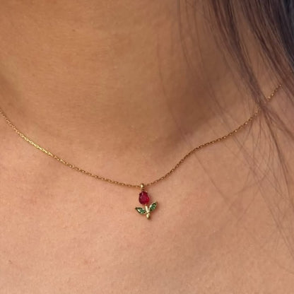 Mini Red Rose Necklace - Stainless Steel