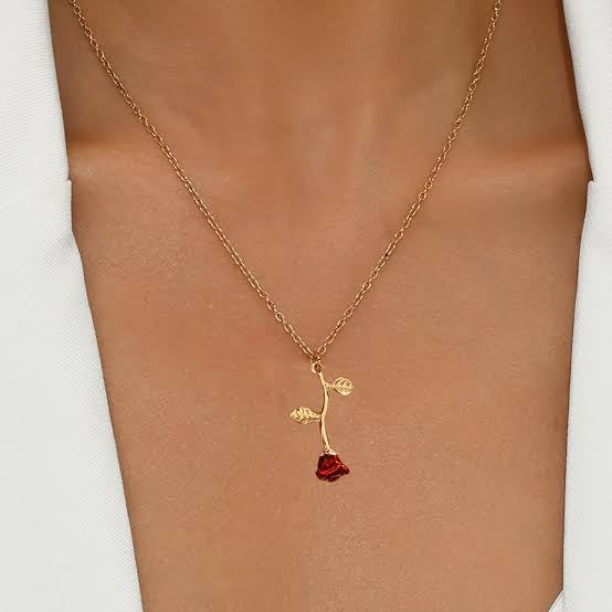 Red Rose Necklace - Stainless Steel
