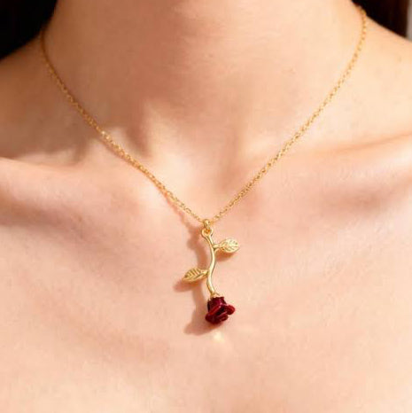 Red Rose Necklace - Stainless Steel