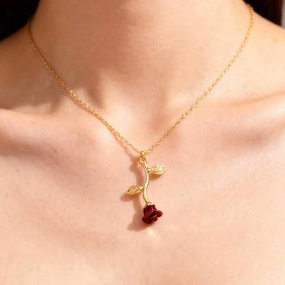 Red Rose Necklace - Stainless Steel