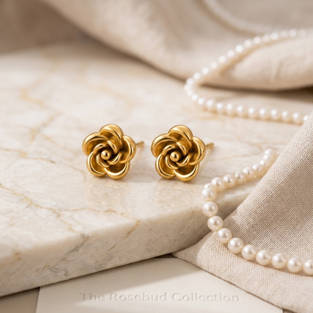 Rose Stud Earrings - Stainless Steel