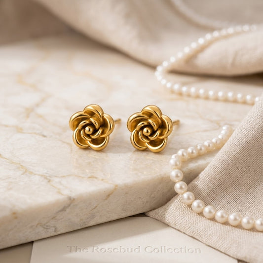Rose Stud Earrings - Stainless Steel