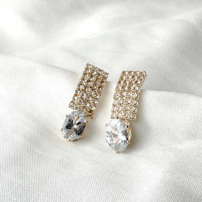 Sparkling Rectangle Crystal Earrings – Gold