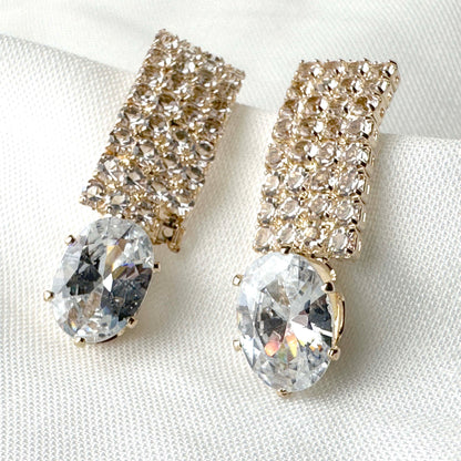 Sparkling Rectangle Crystal Earrings – Gold