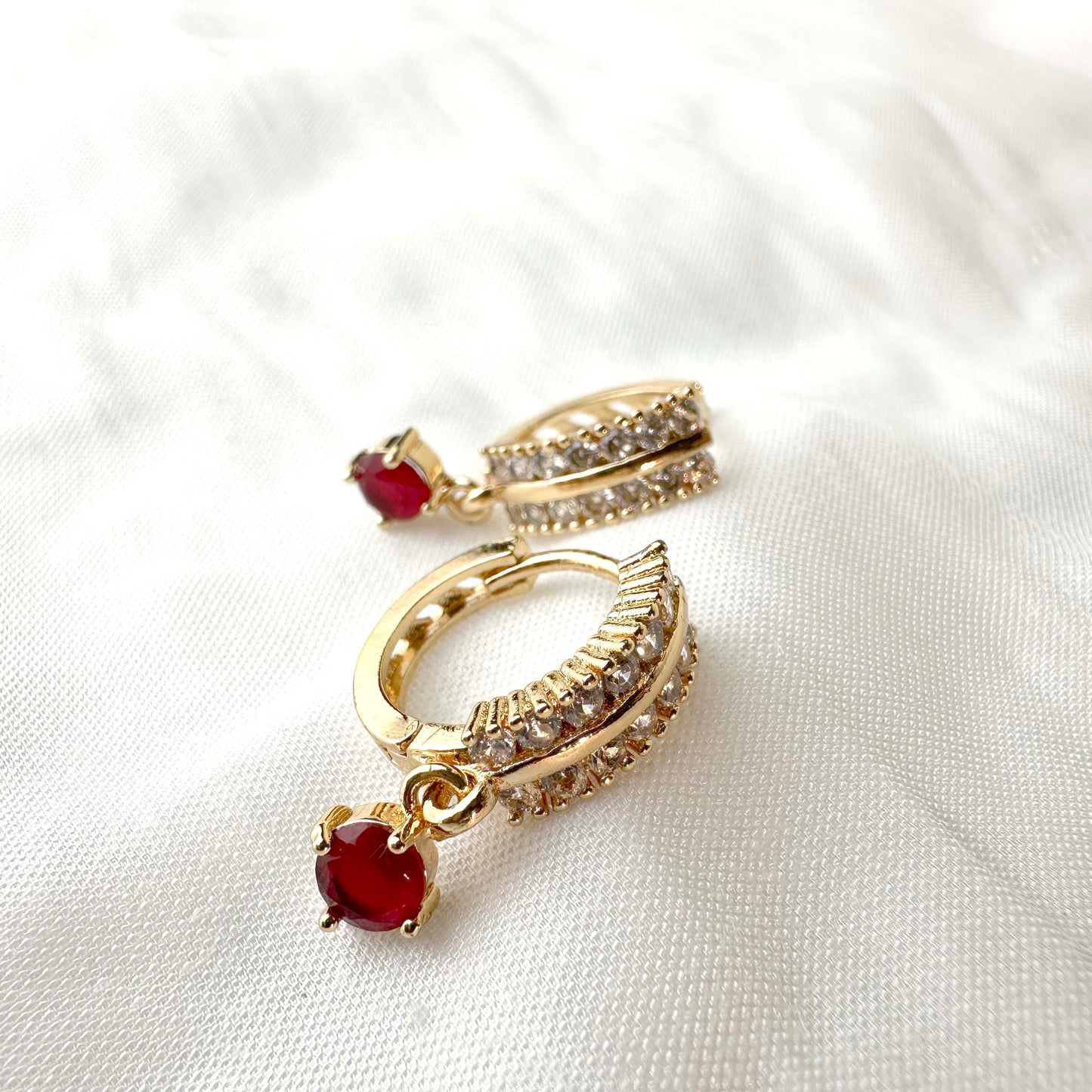 Ruby Red Baguette Earrings – Gold