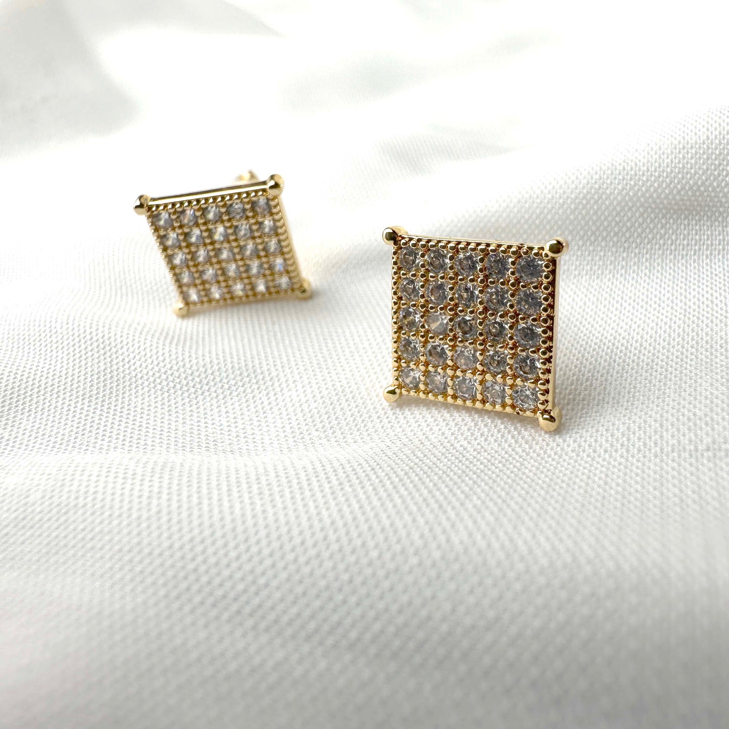 Square Crystal Stud Earrings – Gold