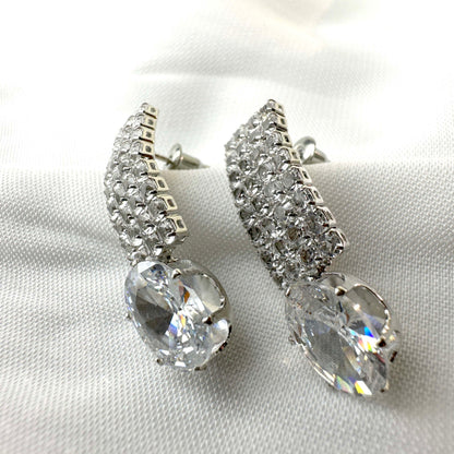 Crystal Curved Drop Earrings – Silver