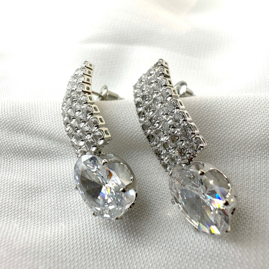 Crystal Curved Drop Earrings – Silver