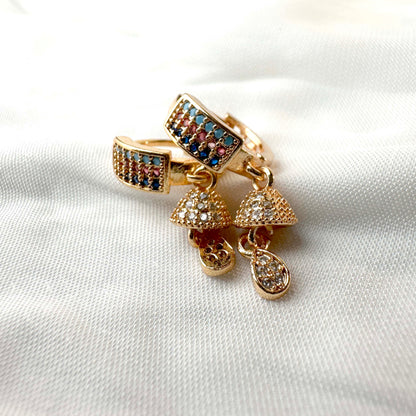 Multi-Colored Mushroom Drop Earrings – Gold