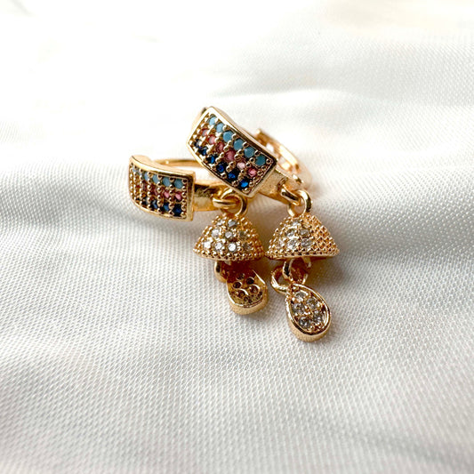 Multi-Colored Mushroom Drop Earrings – Gold