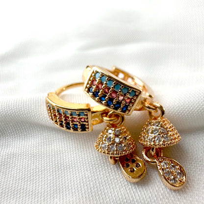 Multi-Colored Mushroom Drop Earrings – Gold