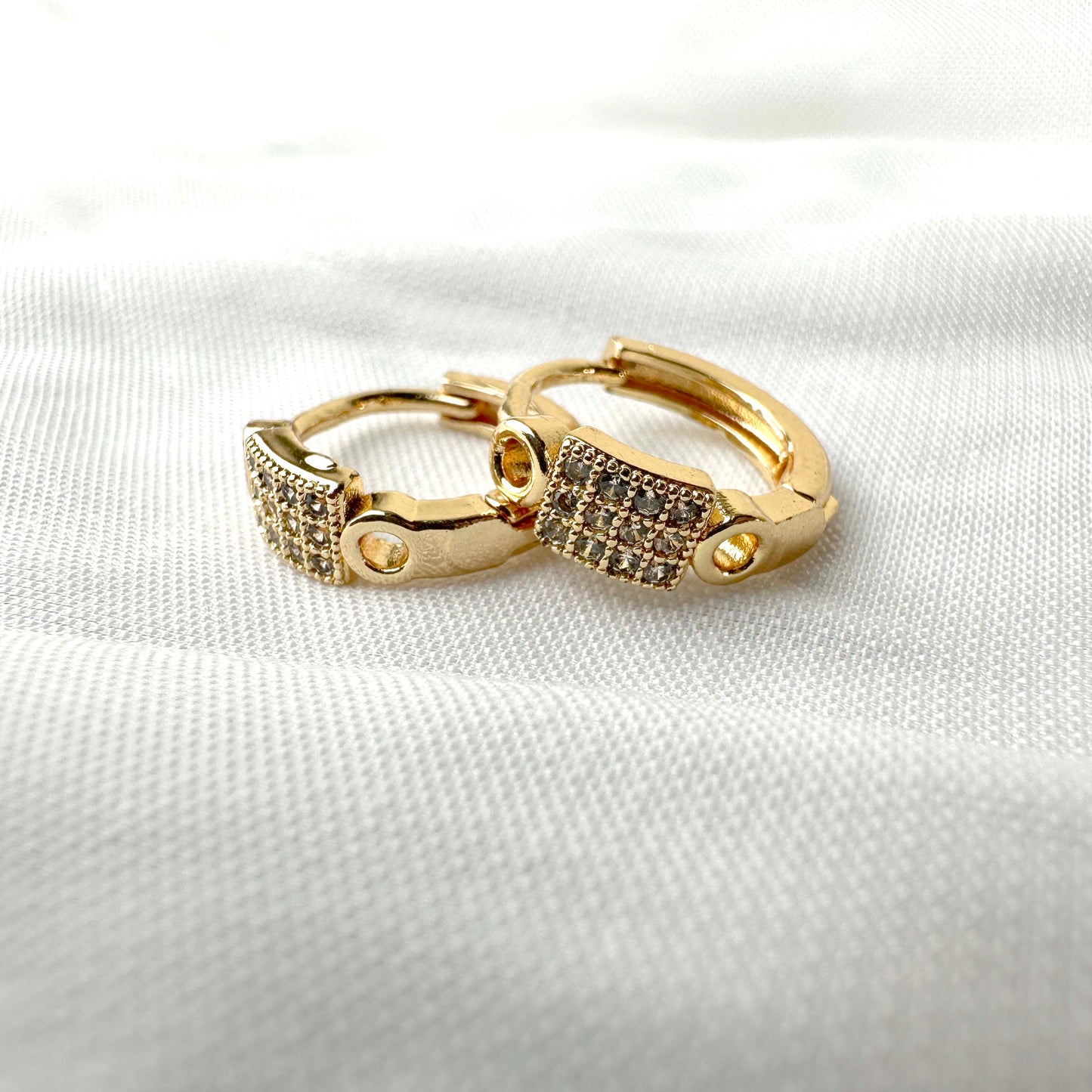 Golden Square Crystal Stud Earrings