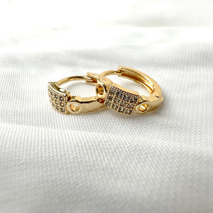 Golden Square Crystal Stud Earrings