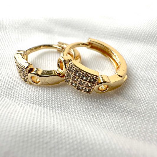 Golden Square Crystal Stud Earrings