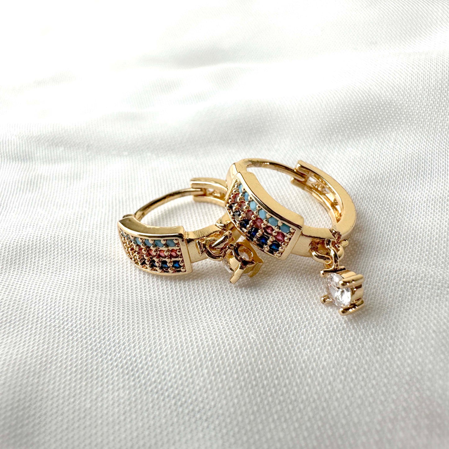 Colorful Enamel and Crystal Earrings – Gold