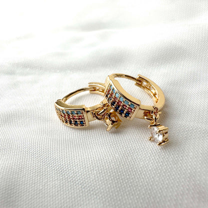 Colorful Enamel and Crystal Earrings – Gold