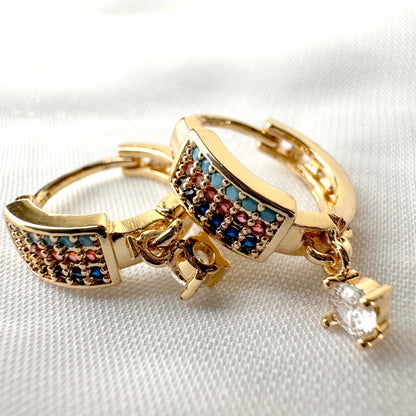 Colorful Enamel and Crystal Earrings – Gold