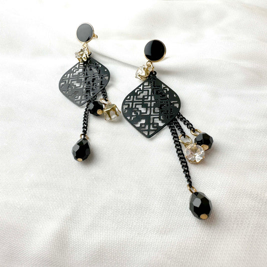 Black Geometric Drop Earrings