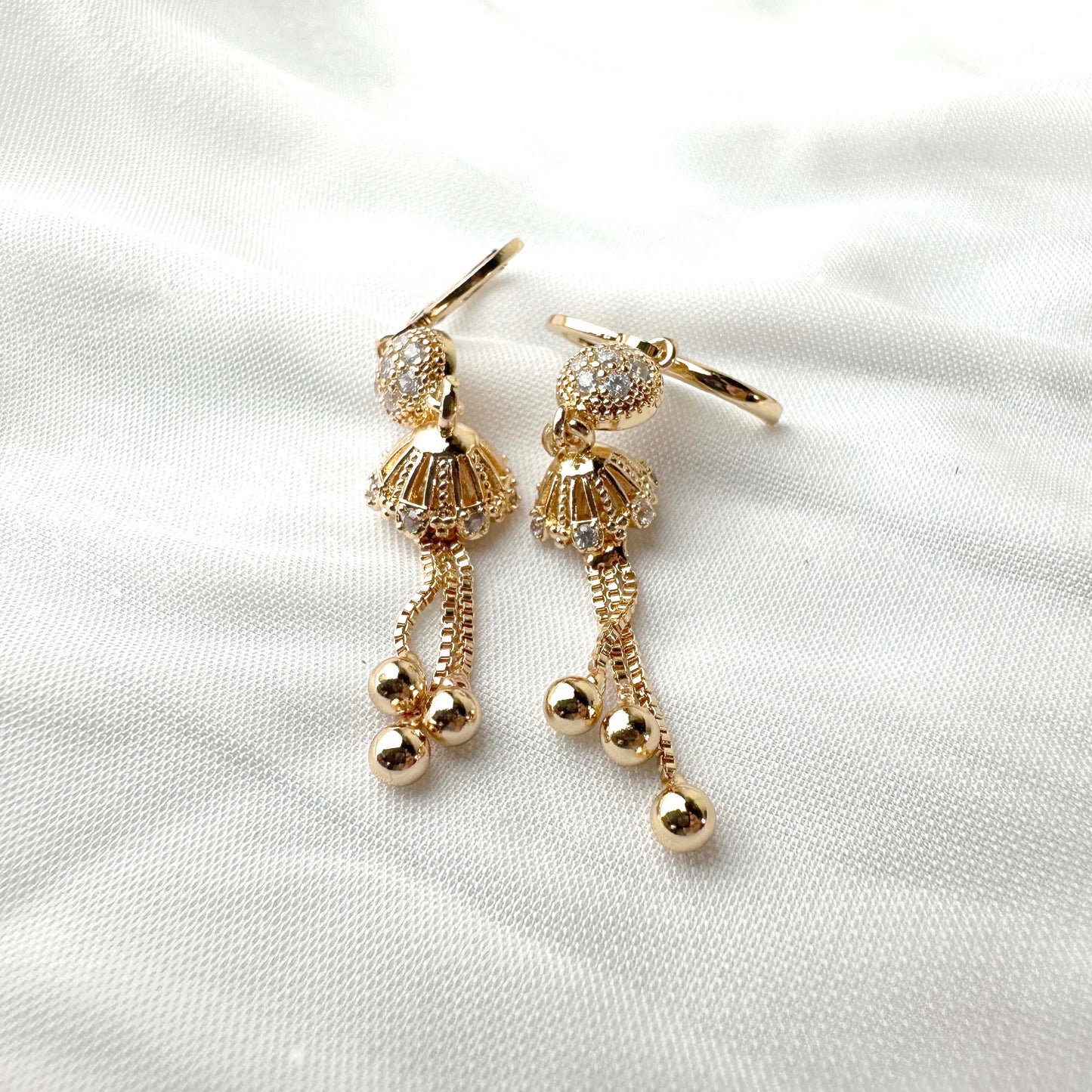 Gold-Plated Crystal Ball Dangle Earrings
