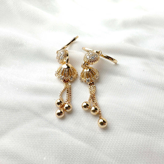 Gold-Plated Crystal Ball Dangle Earrings