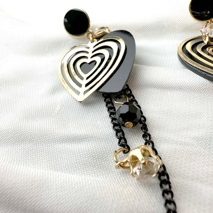 Heart-Shaped Black & Gold Drop Earrings