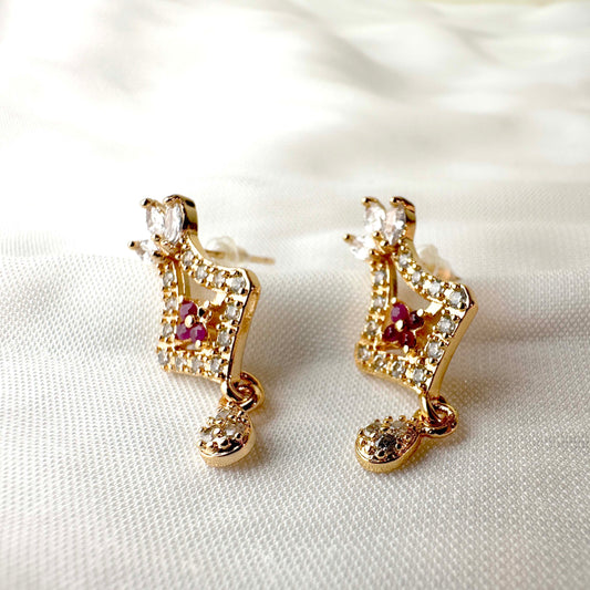 Ruby and Crystal Pendant Earrings – Gold