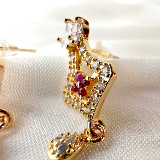 Ruby and Crystal Pendant Earrings – Gold