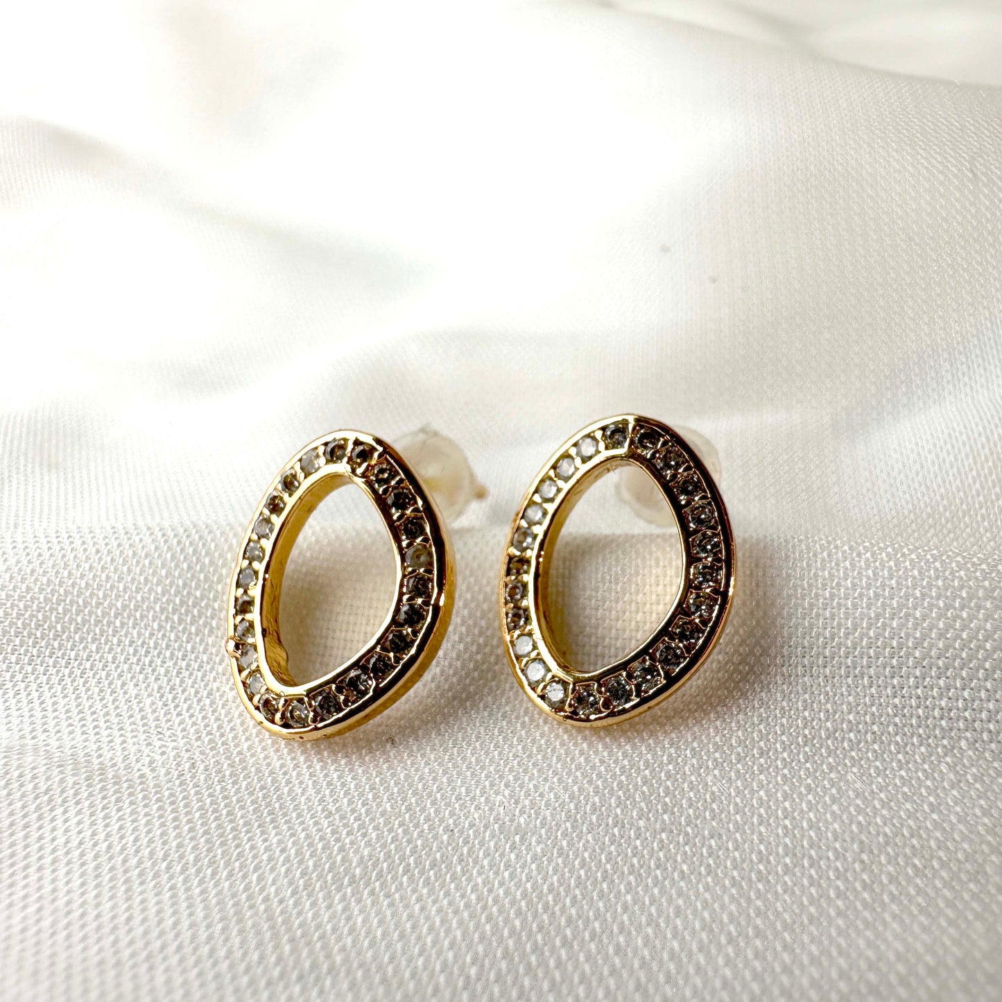 Gold-Plated Oval Crystal Earrings