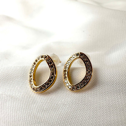 Gold-Plated Oval Crystal Earrings