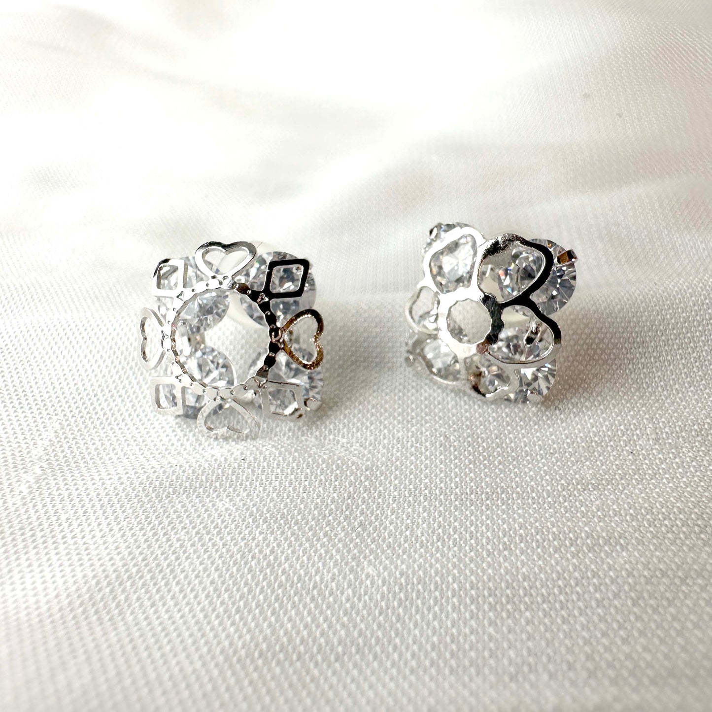 Silver Crystal Heart Shape Earrings