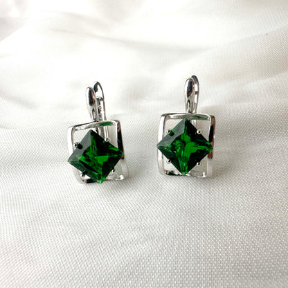 Green Emerald Square Earrings